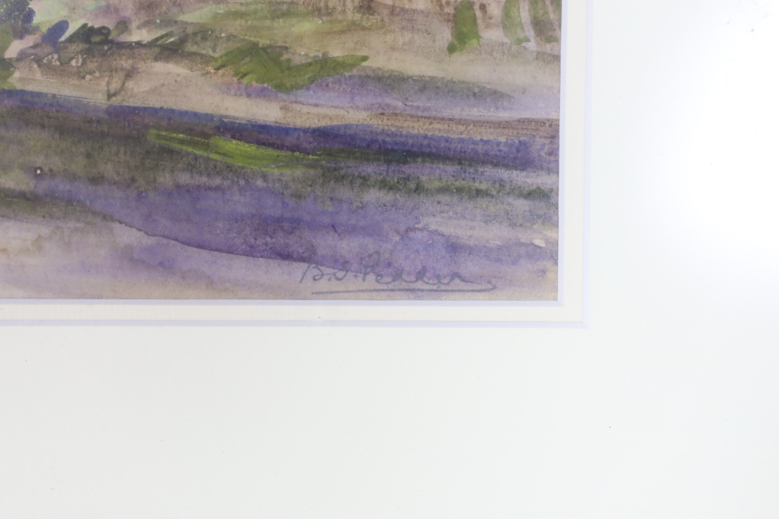 Beatrice S. Pedder, watercolour, Anglers beside a stream, signed in pencil, 28 x 41cm
